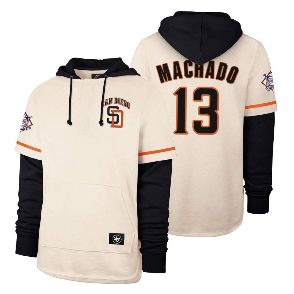 Men San Diego Padres #13 Machado Cream 2021 Pullover Hoodie MLB Jersey